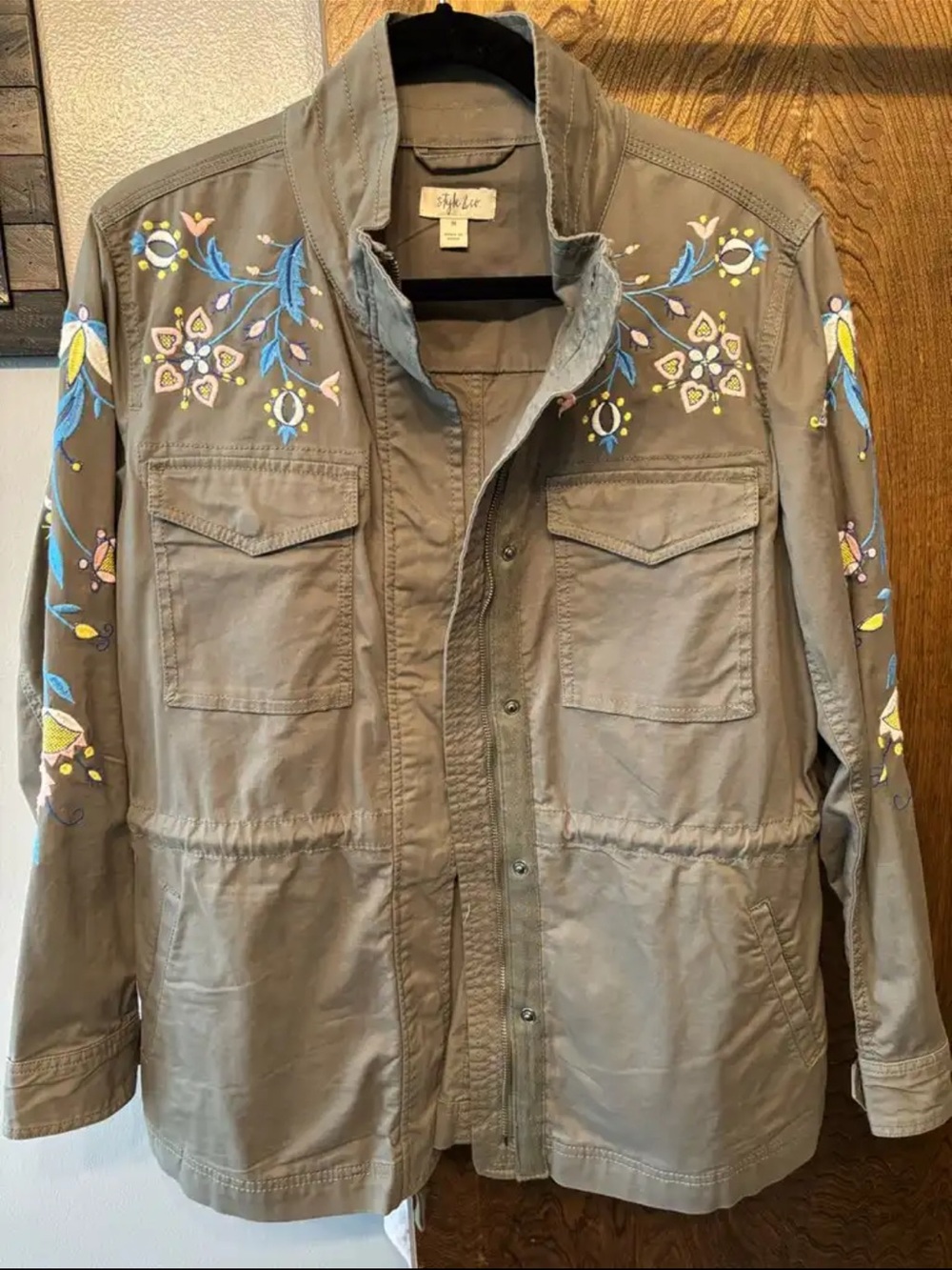 Style & Co. Embroidered Olive Utility Jacket M